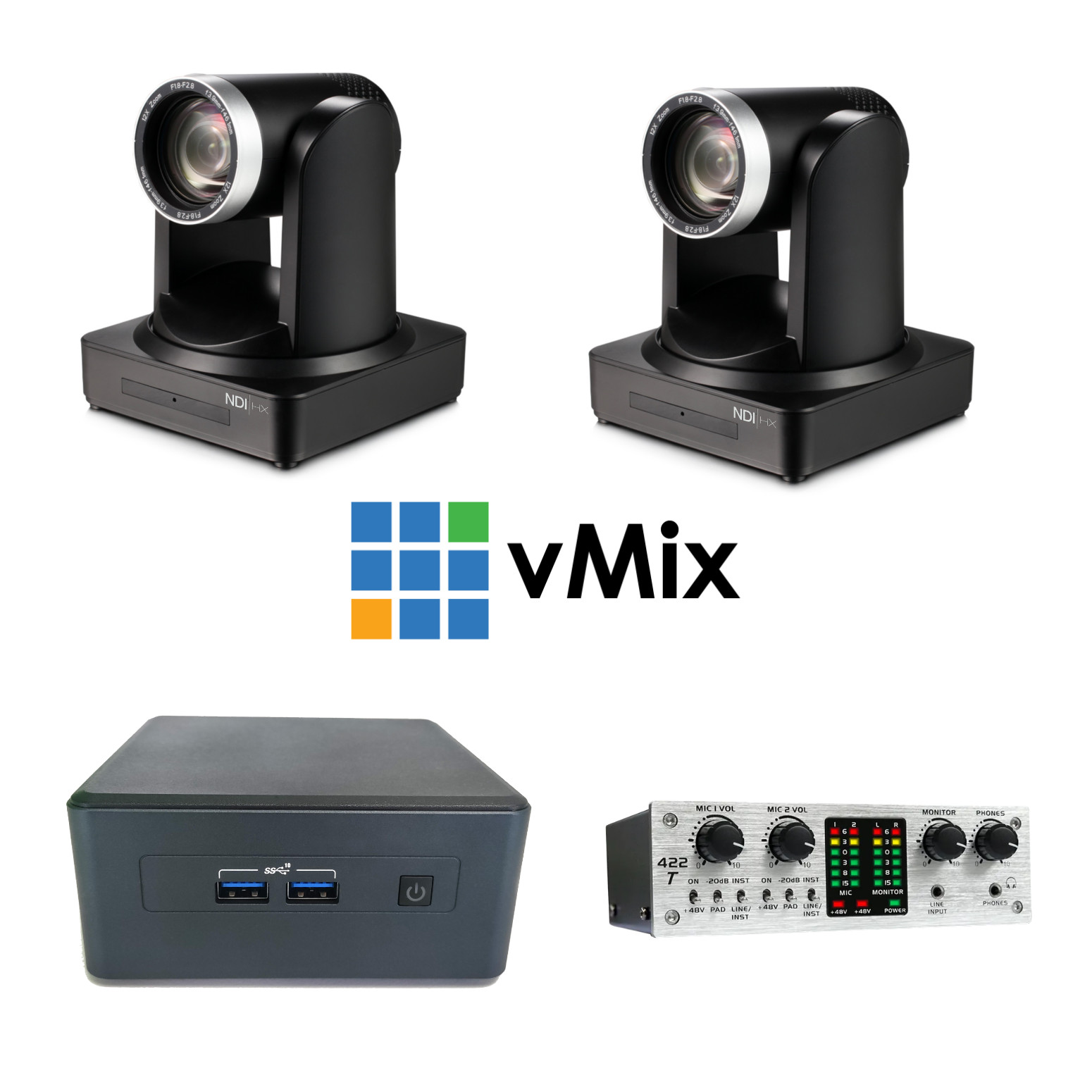 PTZCam CamKit2 NDI - Two PTZ Cameras with vMix Mini Switcher