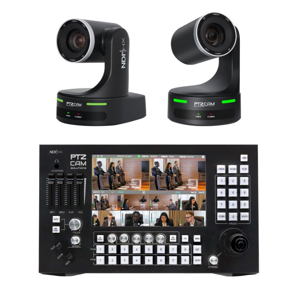PTZCam Switch N8 Bundle with Two (2) 20X Zoom NDI|HX2 PTZ Cameras