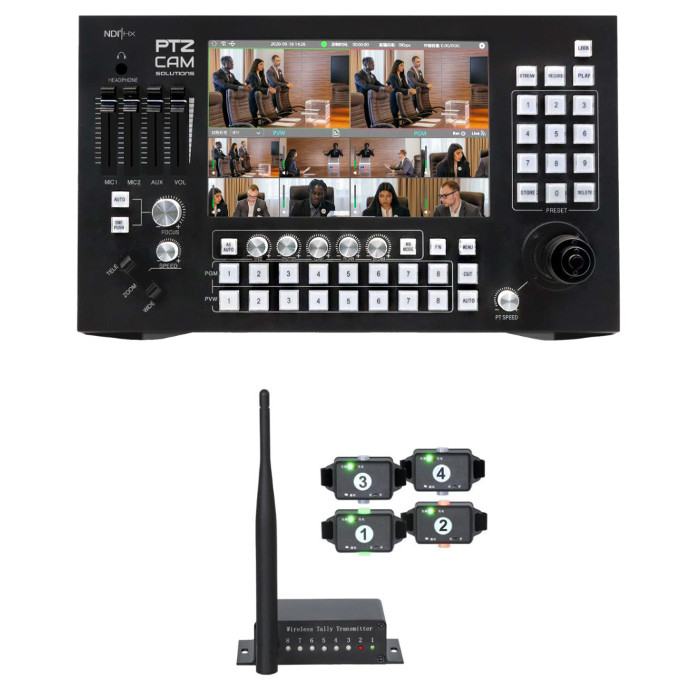 PTZCam Switch N8 bundle with 4-light wireless tally