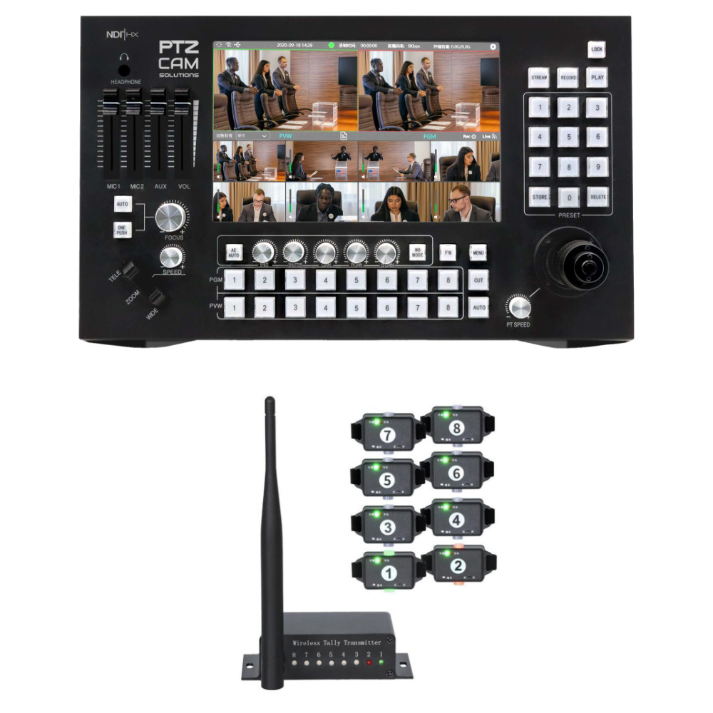 PTZCam Switch N8 bundle with 8-light wireless tally